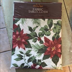 Holiday Style Fabric Tablecloth with Red Poinsettias